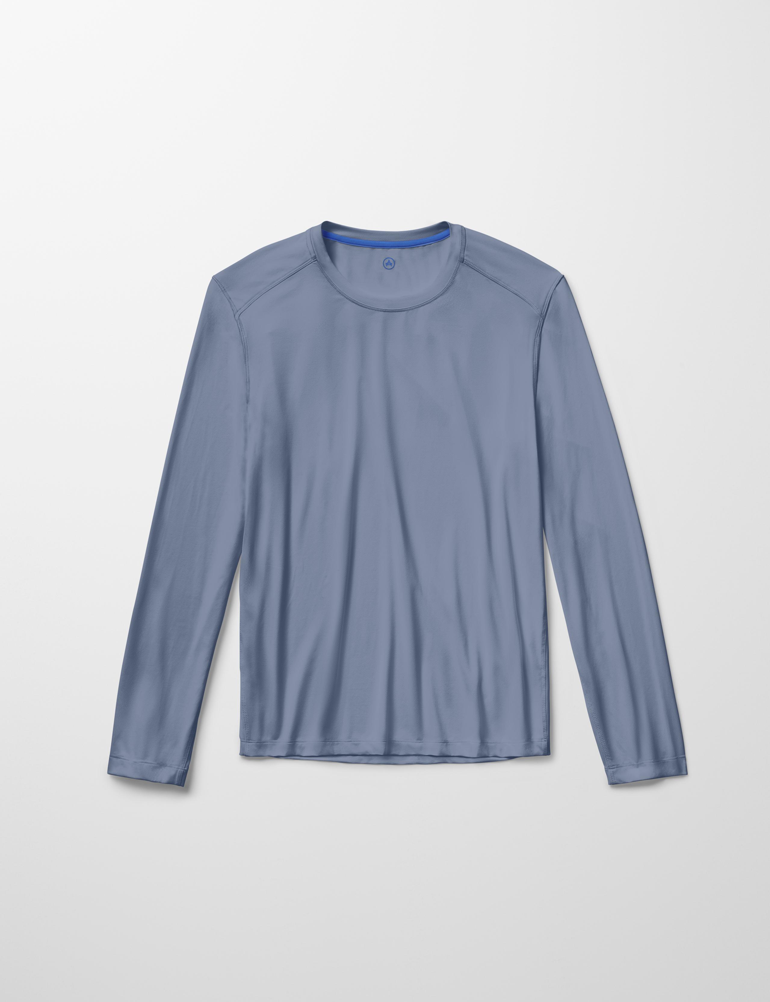 Studio laydown of Adventure Performance Long-Sleeve Tee in Portal Blue