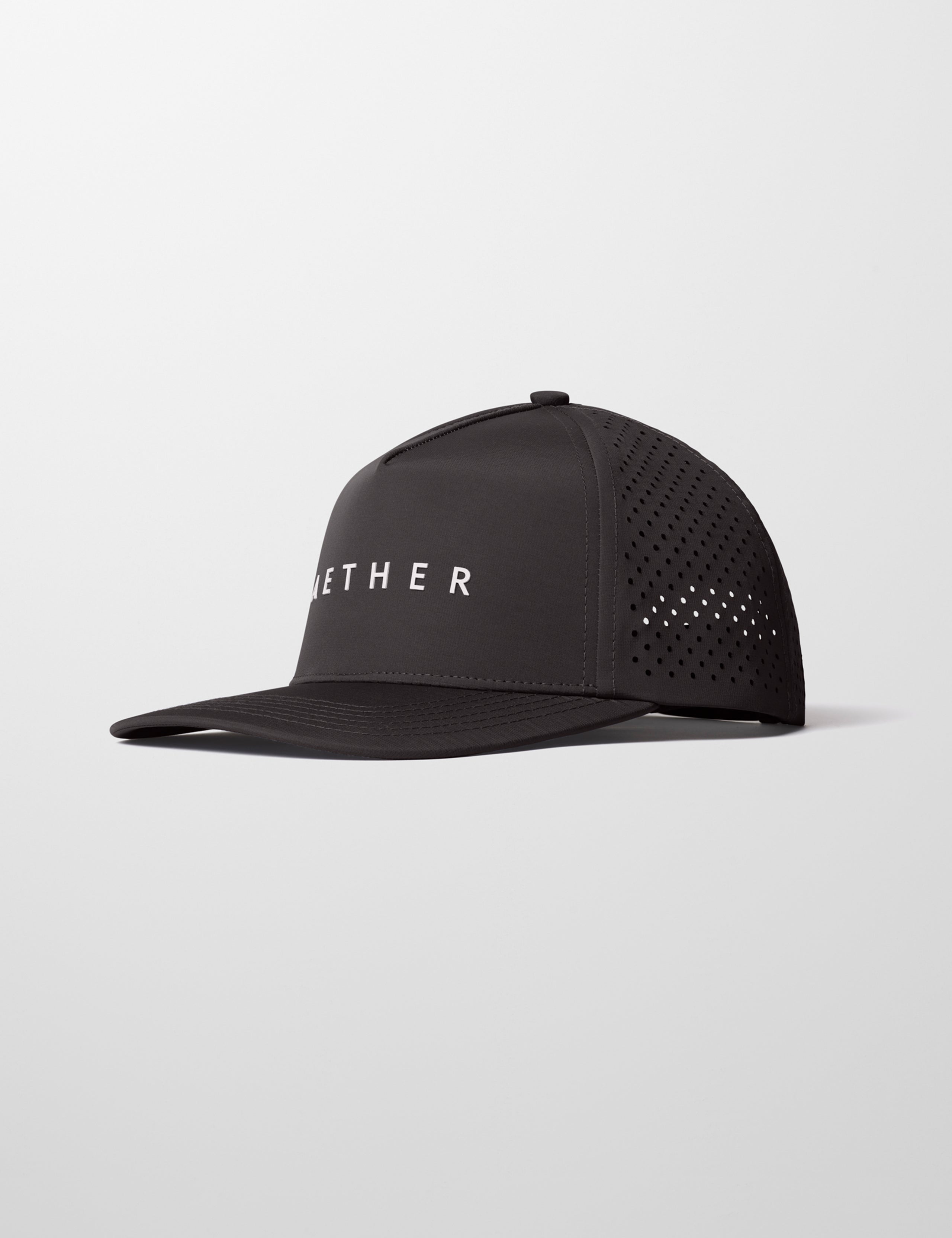 Front 3/4 view of Adventure Mesh Hat in Onyx Black from AETHER Apparel.